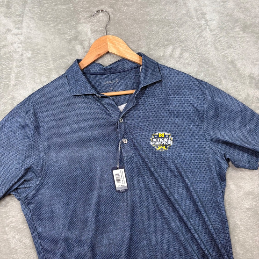 Johnnie-O Polo Mens Medium Blue Michigan 2023 National Champions Gibson NWT